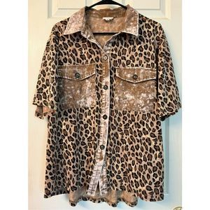 BiBi Leopard Print Button Down Shirt - Brown and Tan